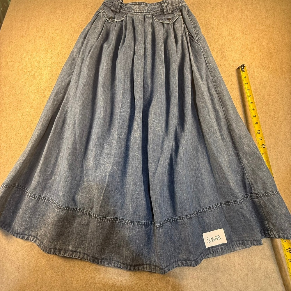 Free People Denim Maxi Skirt Medium Wash Pleated Boho Full Length Small